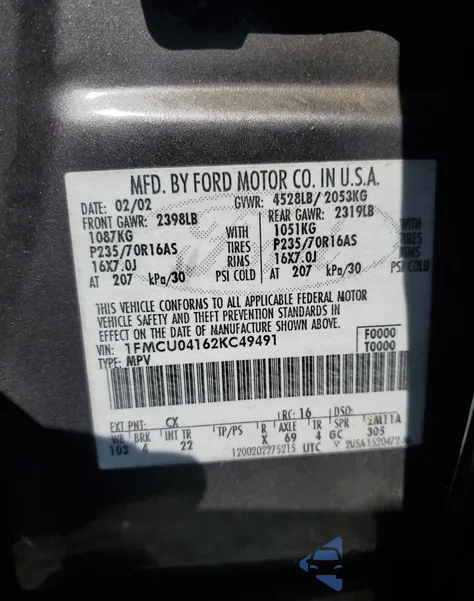 2002 Ford Escape Xlt z USA, uszkodzony, nr VIN 1FMCU04162KC49491